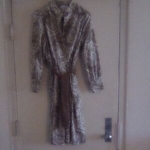 Paisley Long Sleeve Satin Robe in Brown with Sash